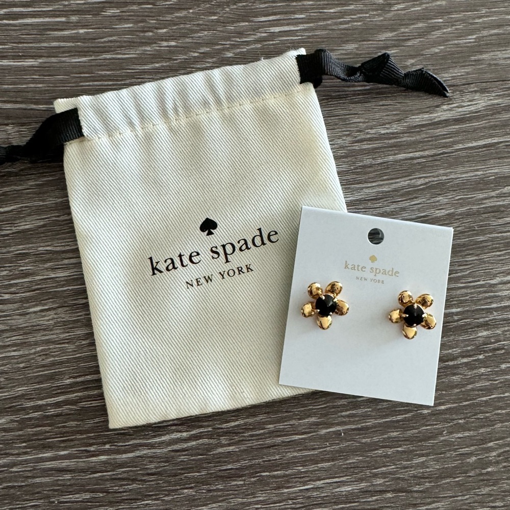 Kate Spade Gold and Black Flower Earrings